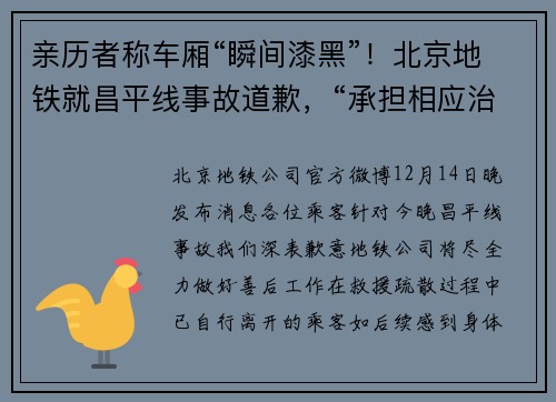 亲历者称车厢“瞬间漆黑”！北京地铁就昌平线事故道歉，“承担相应治疗恢复费用”！