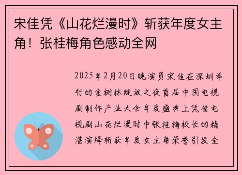 宋佳凭《山花烂漫时》斩获年度女主角！张桂梅角色感动全网