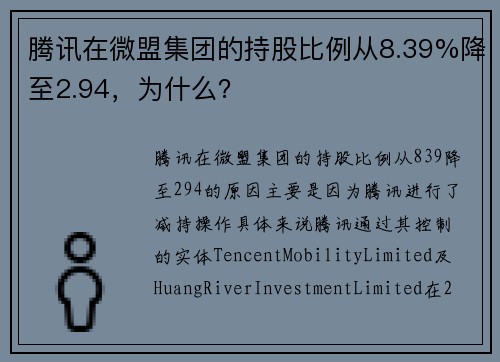腾讯在微盟集团的持股比例从8.39%降至2.94，为什么？