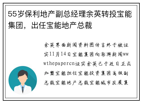 55岁保利地产副总经理余英转投宝能集团，出任宝能地产总裁