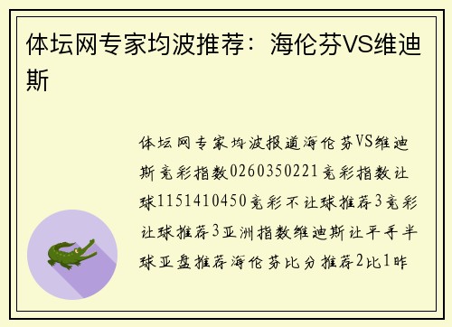 体坛网专家均波推荐：海伦芬VS维迪斯