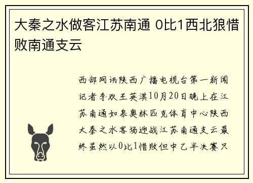 大秦之水做客江苏南通 0比1西北狼惜败南通支云
