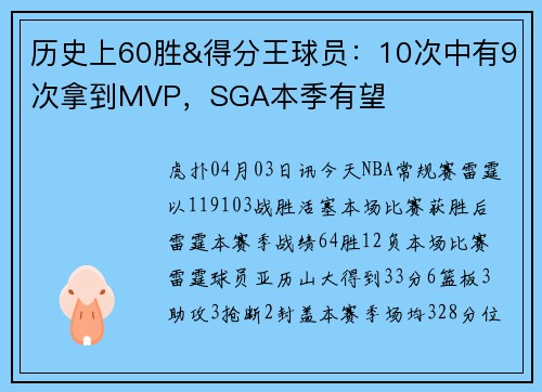 历史上60胜&得分王球员：10次中有9次拿到MVP，SGA本季有望